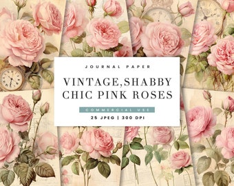 Shabby Chic Pink Roses : journal papier vintage (téléchargement numérique)