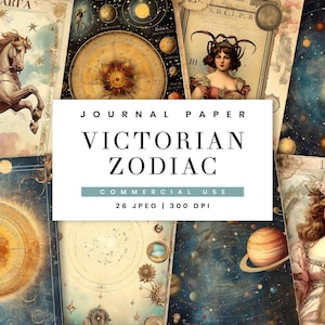 26 Victorian Zodiac Junk Journal Pacote de papel digital Arte imprimível Download digital, Impressões digitais, Pacote de papel digital, Diário digital