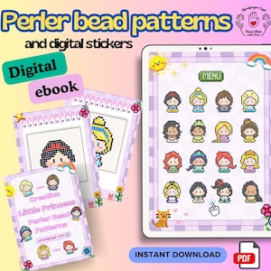 Little Princesses Perler Bead Patterns Digital stickers kids craft Template ebook PDF digital Download