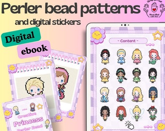 Princesses Perler Bead Patterns Digital stickers kids craft Template ebook PDF digital Download