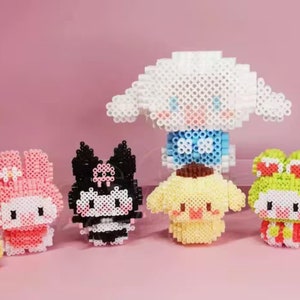 Easy cute bunny characters set of 6 3D Perler Bead Patterns Digital Instant download