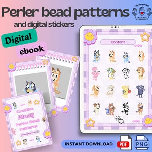 Puppy dogs Perler Bead Patterns Digital stickers kids craft Template ebook PDF digital Download