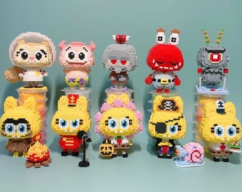 Cheerful Spongebob Characters 3D Perler Bead Pattern