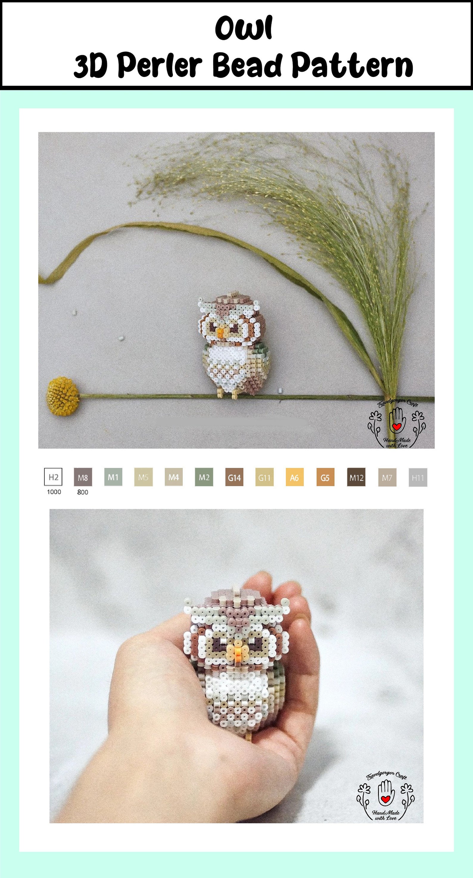 Birds Owl 3D Perler Bead Pattern English Guidances Tutorials Digital ...