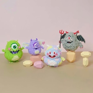 Cute Monster 3D Perler Bead Pattern English guidances  Digital