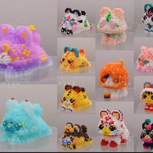 かわいい虎の3Dパーラービーズパターンデジタルダウンロード英語ガイダンス
