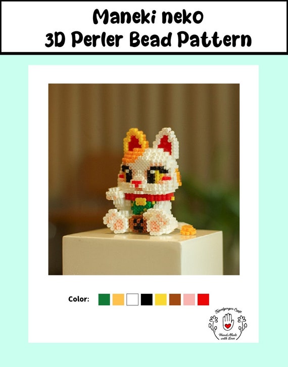 Maneki Neko Lucky Cat 3D Perler Bead Patterns Digital Instant