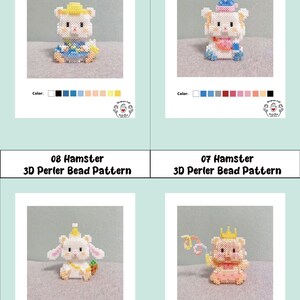 Hamster Bead Pattern 9 Cute Hamsters Little Mouse 3D Perler Bead Digital Pattern With ...