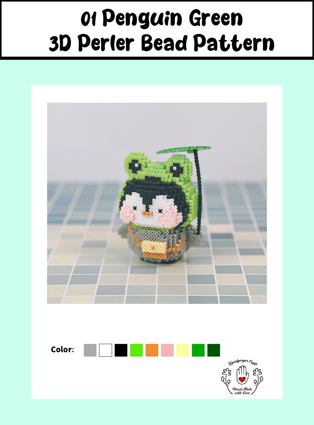3D Perler Bead Penguin Pattern, Kawaii Fruit & Frog Designs (digital ...