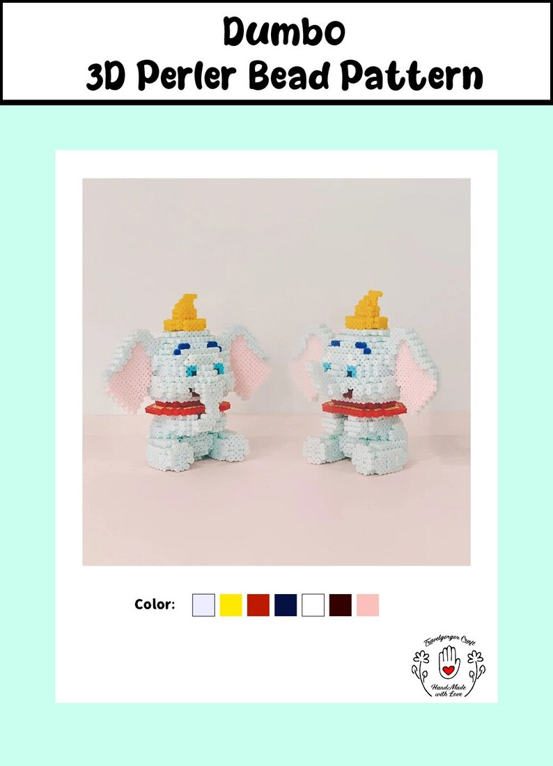 Elephant Dumbo 3D Perler Bead Patterns Tutotial Instant Etsy