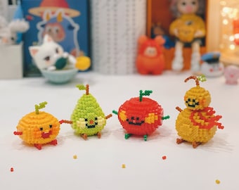 3D Perler Bead Pattern: Cute Fruit & Food, 4 Patterns (Digital Download)