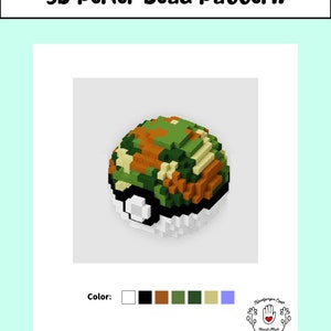 May include: A 3D perler bead pattern of a safari ball. The ball is green, orange, and white with a black and white design on the bottom. The pattern is made with perler beads and is ready to be ironed.