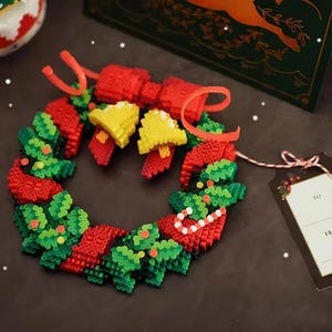 Christmas Wreath 3D Perler Bead Patterns Digital Instant download English