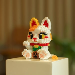 Maneki neko lucky cat 3D Perler Bead Patterns Digital Instant download English guidances