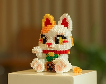 Maneki neko lucky cat 3D Perler Bead Patterns Digital Instant download English guidances