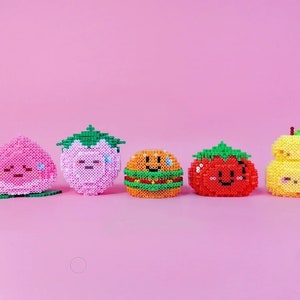 Litte cute food Vol.2 set of 5 3D Perler Bead Patterns Digital Instant download EASY
