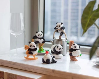 Cute Panda 3D Perler Bead Pattern English guidances Digital