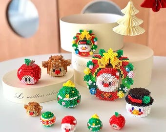 Couronne de Noël 2024 avec centres de table modifiables, motifs 3D de perles perler, téléchargement numérique instantané en anglais
