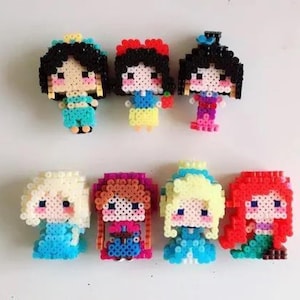Set di 9 mini schemi di perline 3D perler Princess, download digitale dell'ebook, istruzioni (non fisiche)