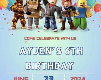 CANVA EDITABLE TEMPLATE Roblox Birthday Party Invitation Instant ...