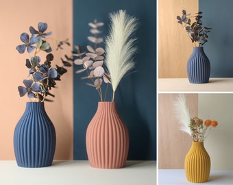 Vase "Bobi" in blau, gelb und rosa. Minimalistisch und modern. 22cm / 17cm groß. Optimal für Trockenblumen und als Geschenk 0012