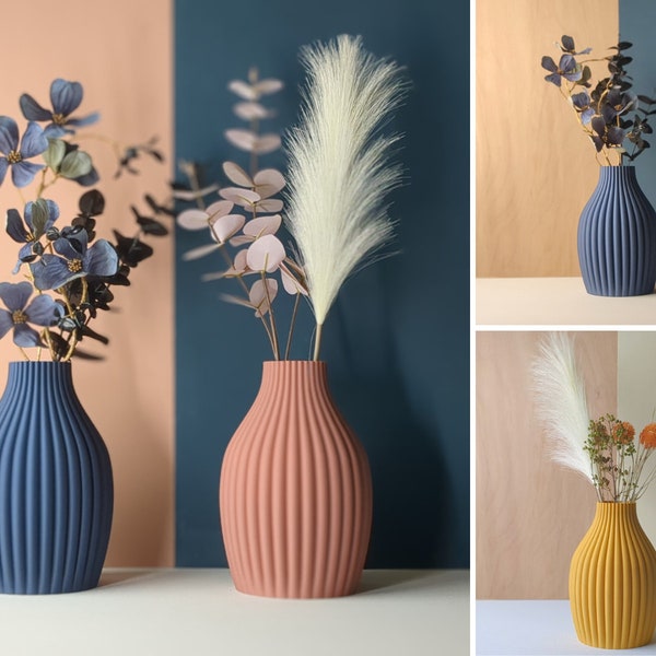 Vase "Bobi" in blau, gelb und rosa. Minimalistisch und modern. 22cm / 17cm groß. Optimal für Trockenblumen und als Geschenk 0012