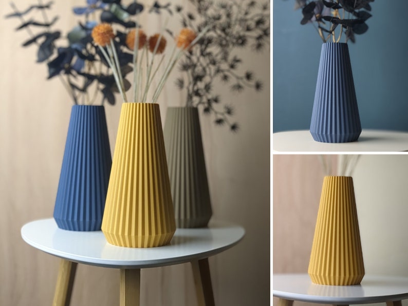 Vase Flores in blau, gelb und pastellbraun, Klassisch und doch modern, 22 cm groß, Super Geschenk und optimal für Trockenblumen 0015 Bild 1