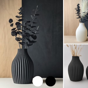 Schwarze Vase, weiße Vase 22cm / 17cm groß modern für Trockenblumen ideales Geschenk. Bobi Vase Bild 1