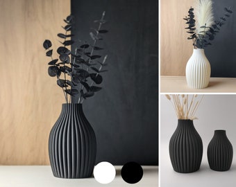 Schwarze Vase, weiße Vase- 22cm / 17cm groß - modern - für Trockenblumen - ideales Geschenk. Bobi Vase