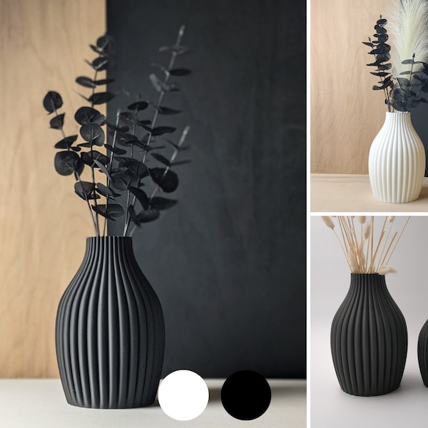 Schwarze Vase, weiße Vase- 22cm / 17cm groß - modern - für Trockenblumen - ideales Geschenk. Bobi Vase