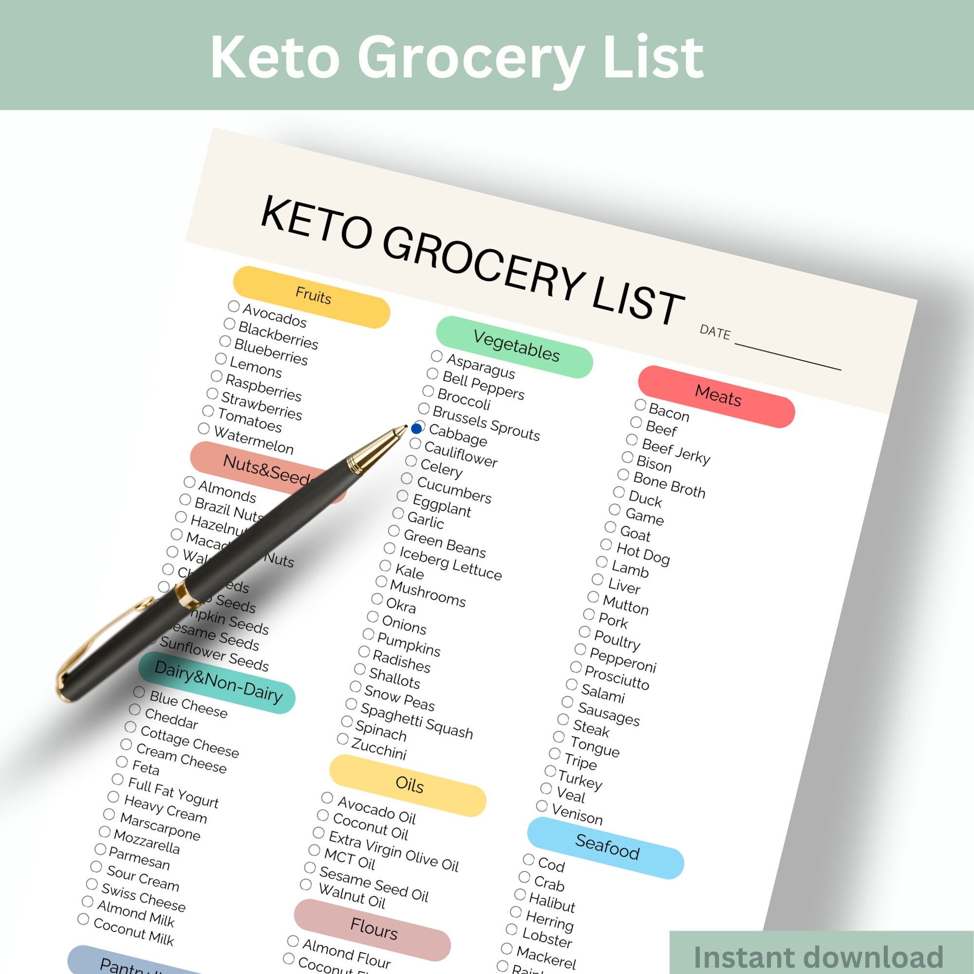 Printable Keto Grocery List Low Carb Food List Keto Shopping List ...