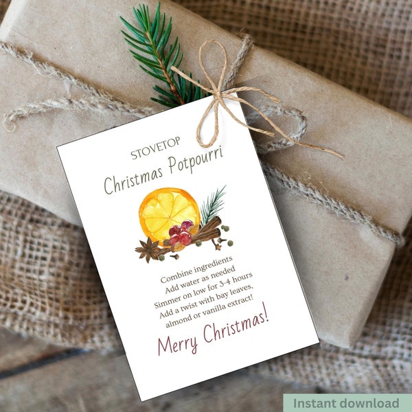 Stove Top Potpourri Christmas Gift Tag | Teacher Gift Tag | Neighbour gifting | Christmas Spice Jar | Digital Printable Download