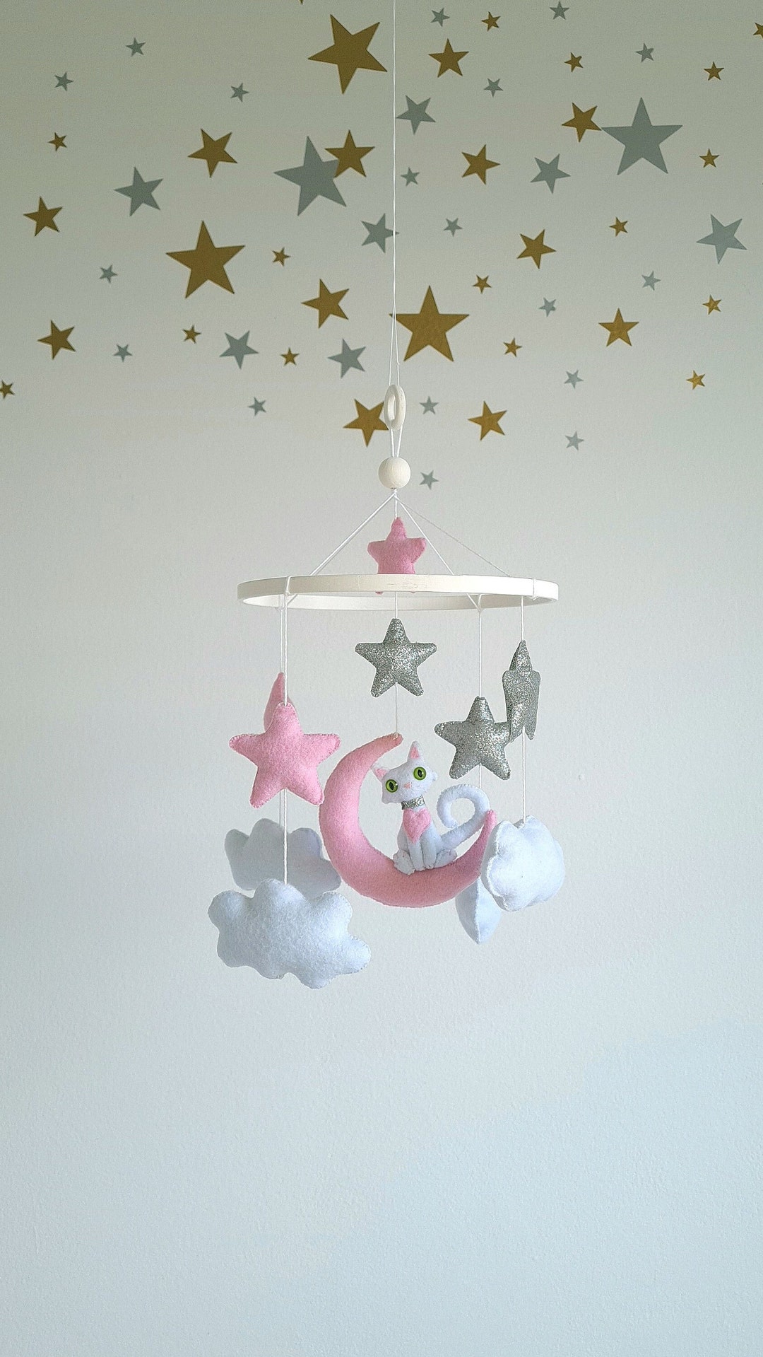 Cat Baby Mobile Felt Baby Mobile Girl Handmade Baby Mobile Baby Girl