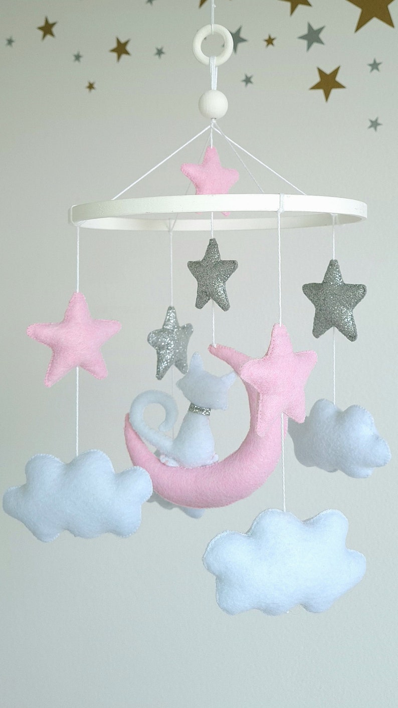 Cat Baby Mobile Felt Baby Mobile Girl Handmade Baby Mobile Baby Girl