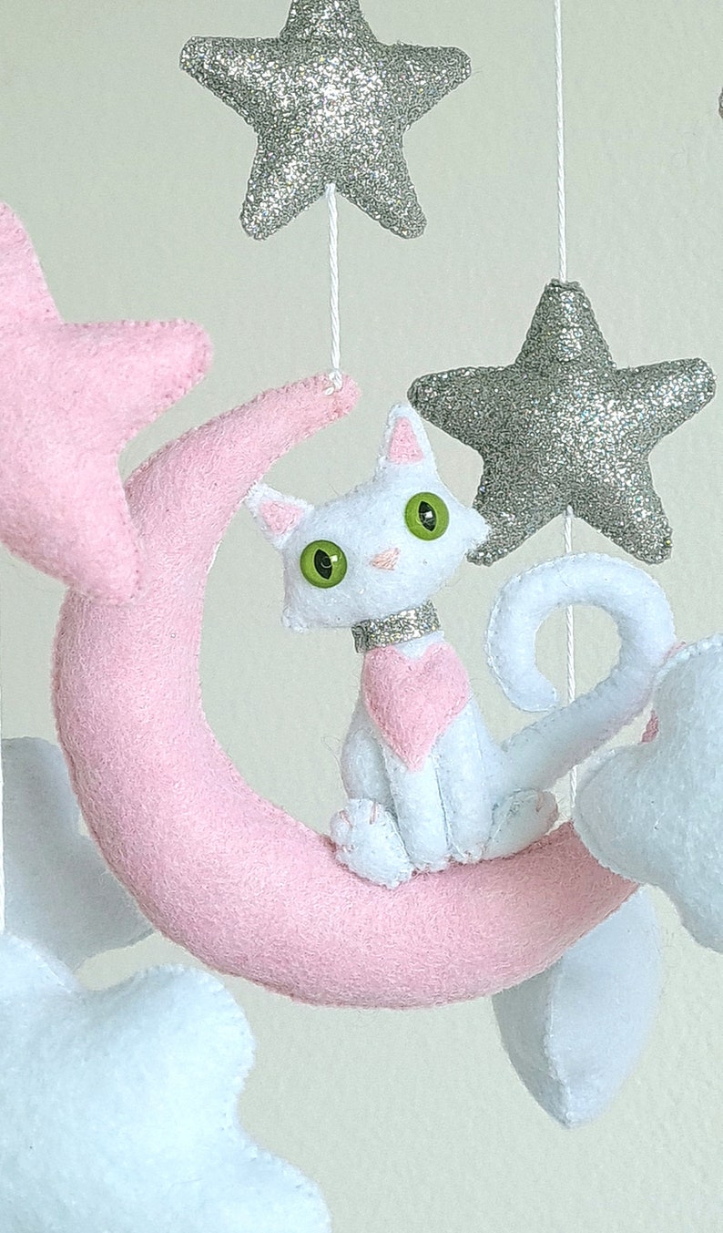 Cat Baby Mobile Felt Baby Mobile Girl Handmade Baby Mobile Baby Girl