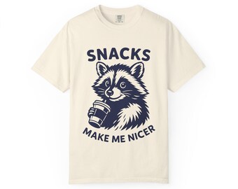 Snacks Make Me Nice Raccoon Shirt, Funny Comfort Colors Tee, Sarcastic Animal Humor Gift, Cute Raccoon Shirt
