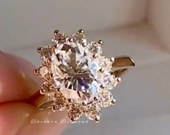 Starburst Halo Oval Cut Wedding Ring  3CT Oval Diamond Moissanite Engagement Ring Vintage Art Deco Anniversary Gift Cluster Promise Ring