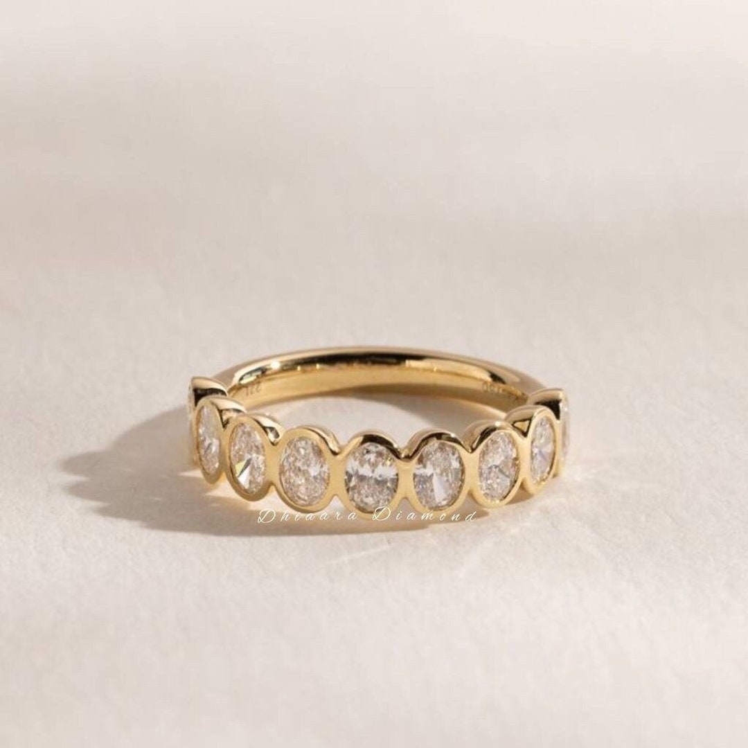 Oval Cut Moissanite Band Oval Engagement Ring 14K Gold Half Eternity ...