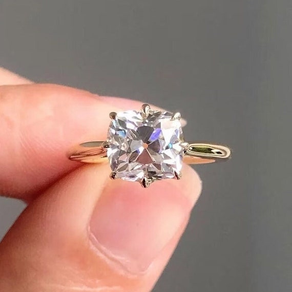Old European Cut Moissanite Ring Solitaire Engagement Ring Antique