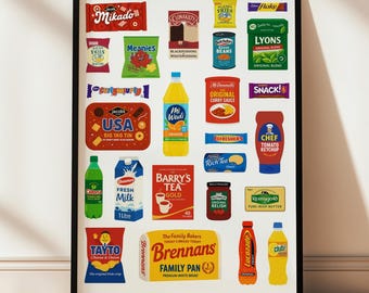 Irish Food Poster, Irish Wall Art, Irish Decor, Guinness, Tayto, Barrys Tea, Irish Food, Expat Gift, Funny Irish Poster, Irish Gift, Kitchen