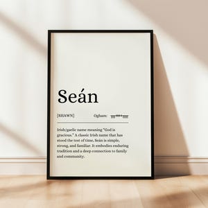 Seán Poster, Seán Print, Irish Wall Art, Irish Gifts, Digital Print, Digital Poster, Definition Print, Irish Name Poster, Name Definition