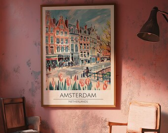 Amsterdam Travel Poster, Amsterdam Travel Print, Travel Wall Art, Vintage Travel Poster, City Poster, Retro Poster, Amsterdam Poster