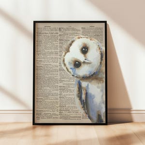 Watercolor Barn Owl Print: Vintage Dictionary Art