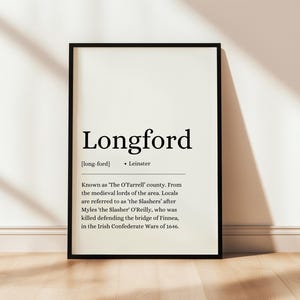 County Longford Poster, County Longford Print, Irish Wall Art, Irish Counties, Digital Print, Digital Poster, Irish County, Definition, GAA