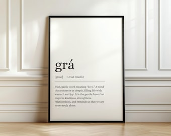 Grá Poster, Grá Print, Irish Wall Art, Irish Gifts, Definition Poster, Gift for Her, Irish Quote, Definition Print, Gaeilge, Love Definition