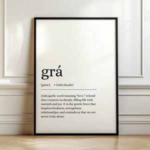 Grá Poster, Grá Print, Irish Wall Art, Irish Gifts, Definition Poster, Digital Poster, Irish Quote, Digital Print, Gaeilge, Love Definition