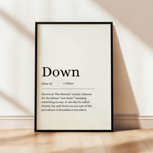 County Down Poster: Irish Wall Art, County Print, Dictionary Definition