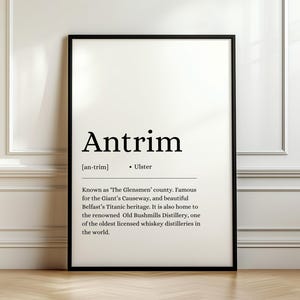 County Antrim Poster, County Antrim Print, Irish Wall Art, Irish Counties, Digital Print, Digital Poster, Irish County, Definition, Ireland