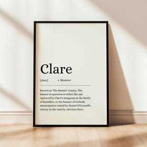 County Clare Poster, County Clare Print, Irish Wall Art, Irish Counties, Digital Print, Digital Poster, Irish County, Definition, Irish