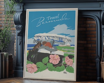 Póster de viaje de Bermudas, impresión de viaje de Bermudas, arte mural de viajes, póster de viaje vintage, póster de ciudad, póster de viaje retro, póster de Bermudas